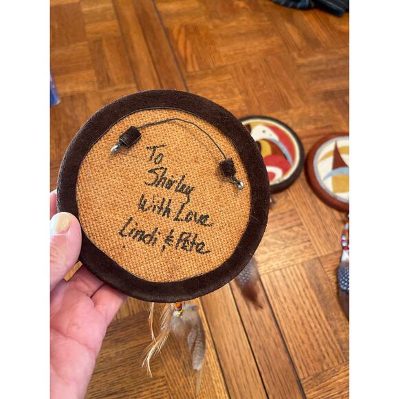 Native American signed by artist hand painted drum wall hangings set of 3 - Picture 5 of 7